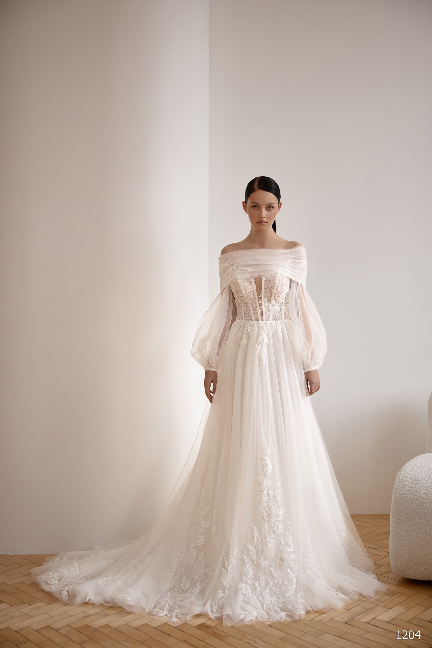 Ethereal Off-The-Shoulder Tulle Wedding Dress