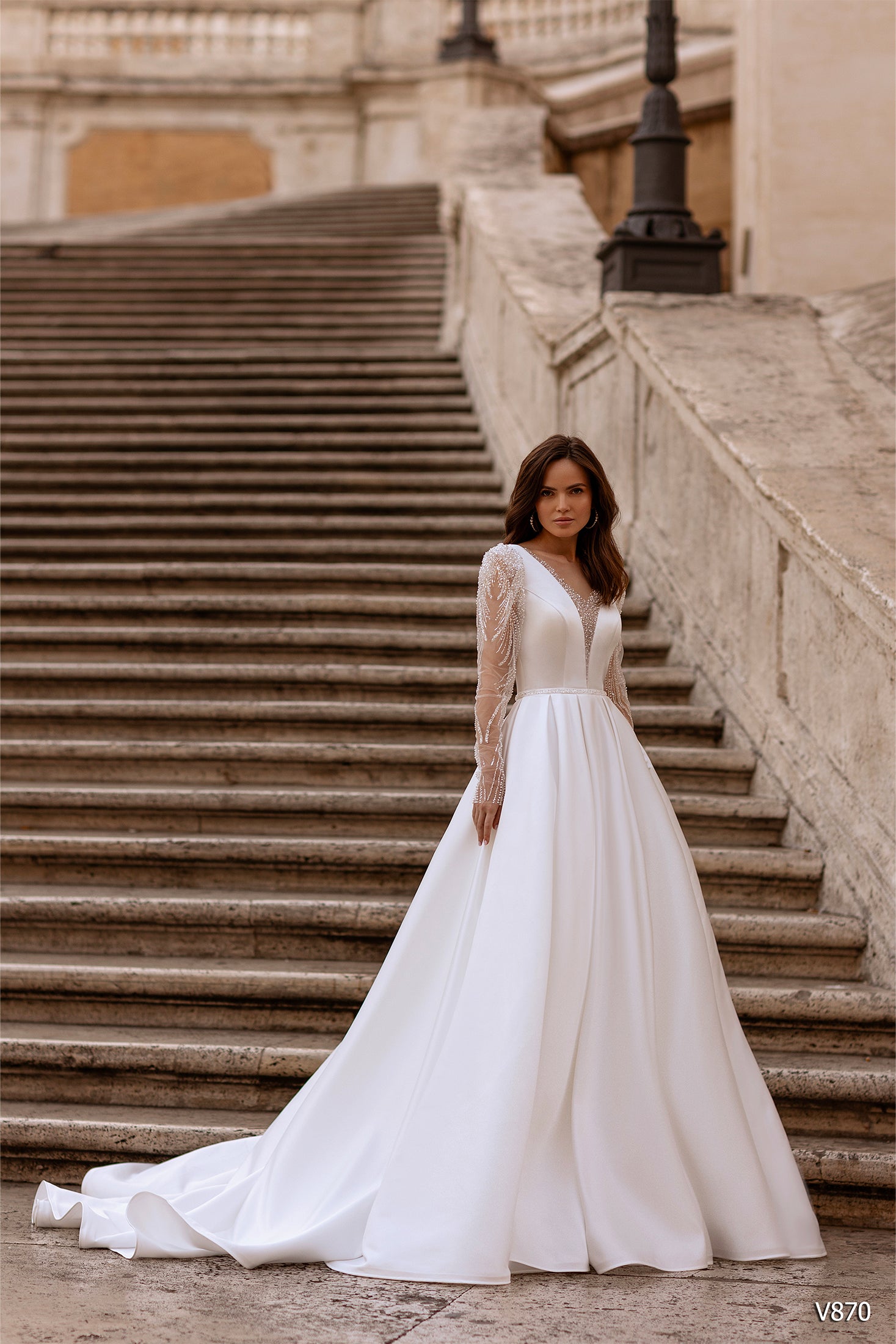 modest long sleeve wedding dress Vissaria v870 | Wedding Guest Dresses | Size:44UK - 54EU prez_xl Neck Sleeves