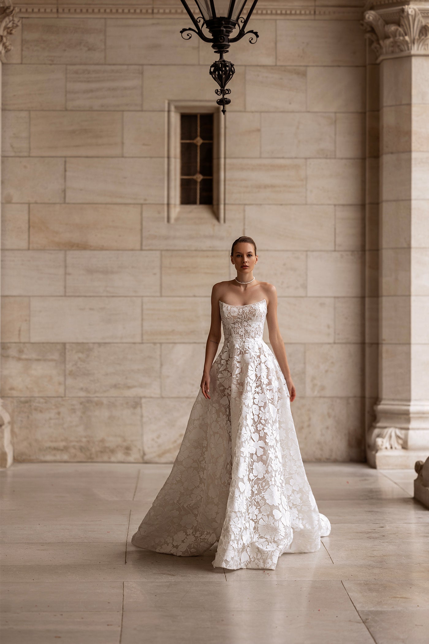 Charming A-Line Wedding Dress with Floral Adornments and Pearls