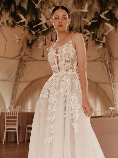 Avery Gown – Light A-line with V-Neckline & Lace
