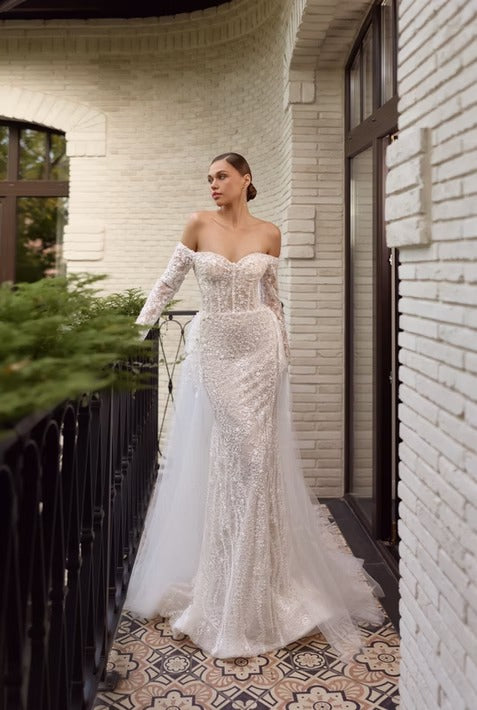 Hyphelia Lace Mermaid Wedding Gown with Tulle Train