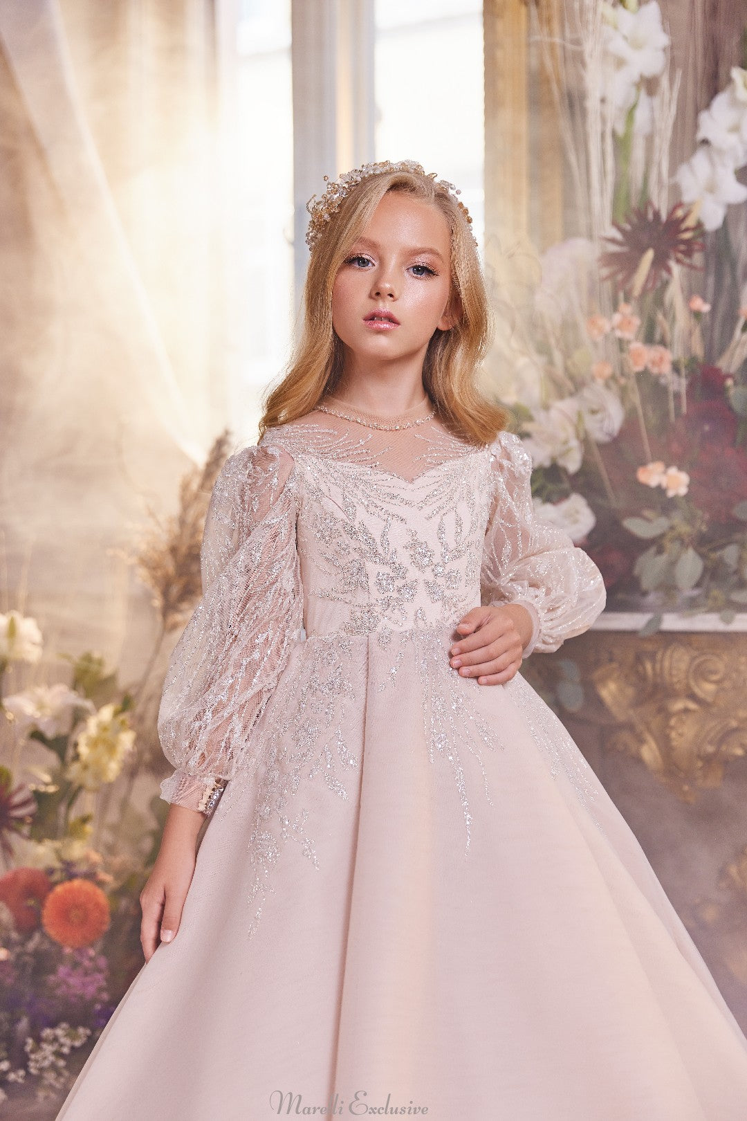 Pentelei 3417 Ballgown Dress with Long Sleeves and Lace