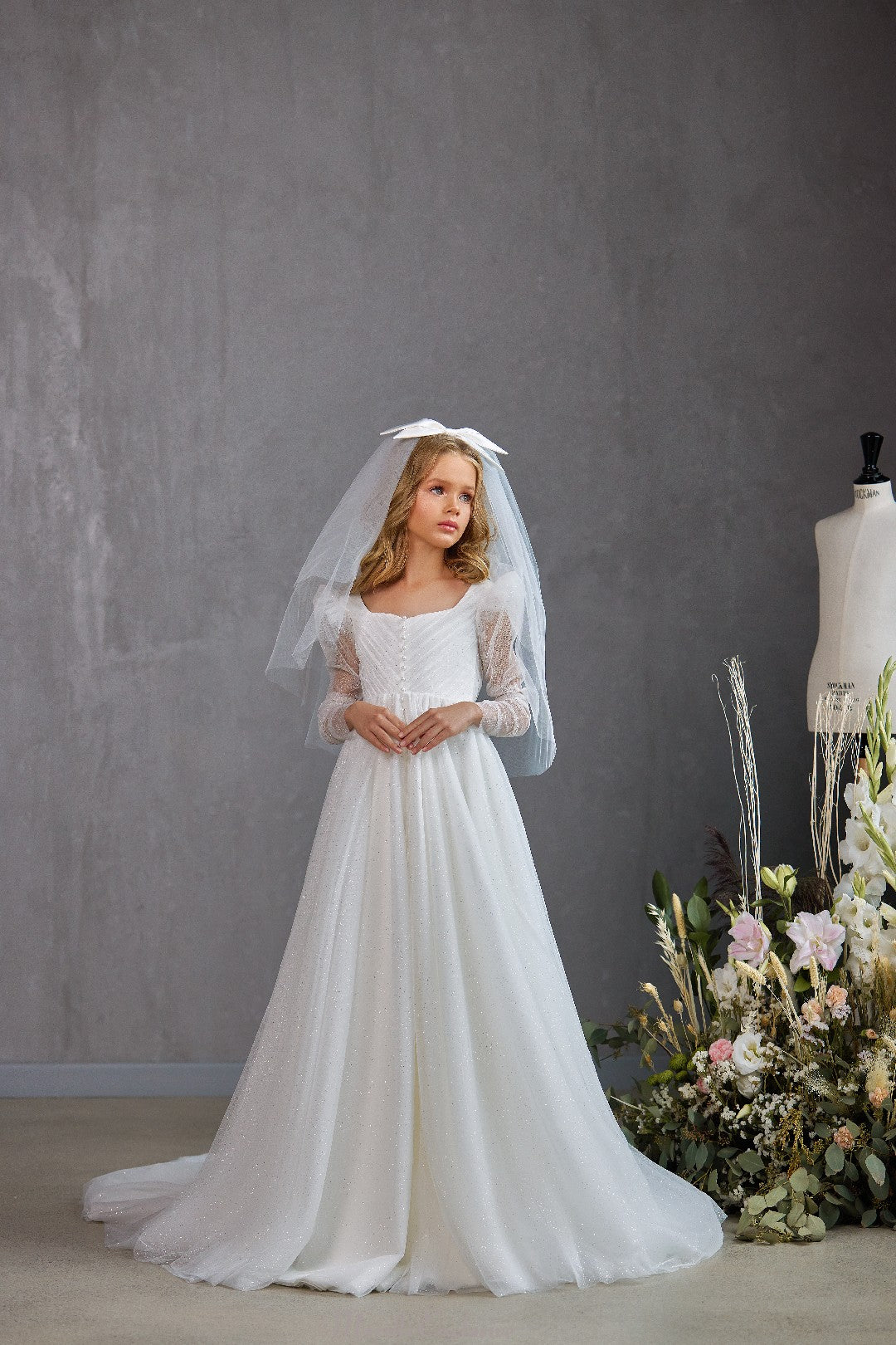 a line communion dresses Off-White Mikado Satin First Communion Dress
