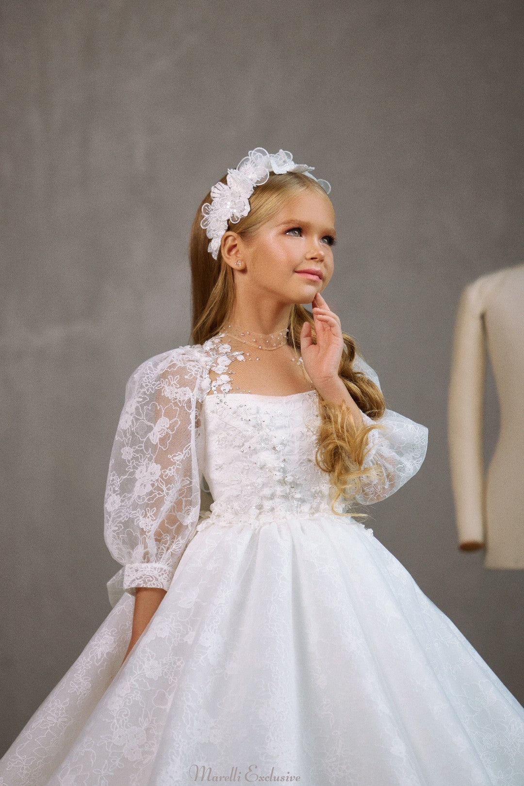 ST CATHARINS COMMUNION DRESS WITH LACE DETAIL Preorder 5T-6