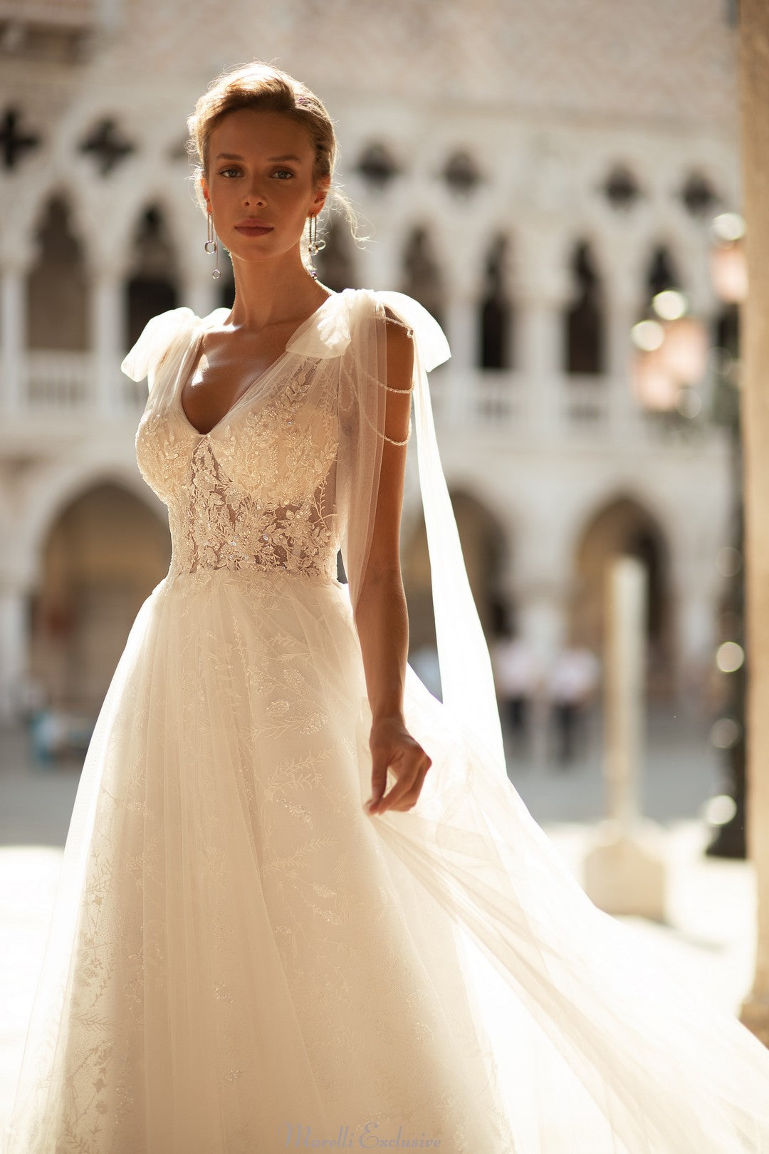 Alluring Wedding Dress with Sheer-Wrapped Pearls and Embroidered Leaves 0 / Ivory/Cappuccino (as pictured) Alluring Wedding Dress with Sheer-Wrapped Pearls and Embroidered Leaves 0 / Ivory/Cappuccino (as pictured)