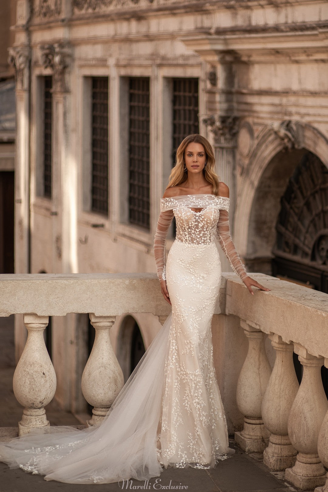 Mesmerizing Sheath Wedding Dress with Sheer Off-the-Shoulder Sleeves 10 / Solid Ivory Mesmerizing Sheath Wedding Dress with Sheer Off-the-Shoulder Sleeves 10 / Solid Ivory