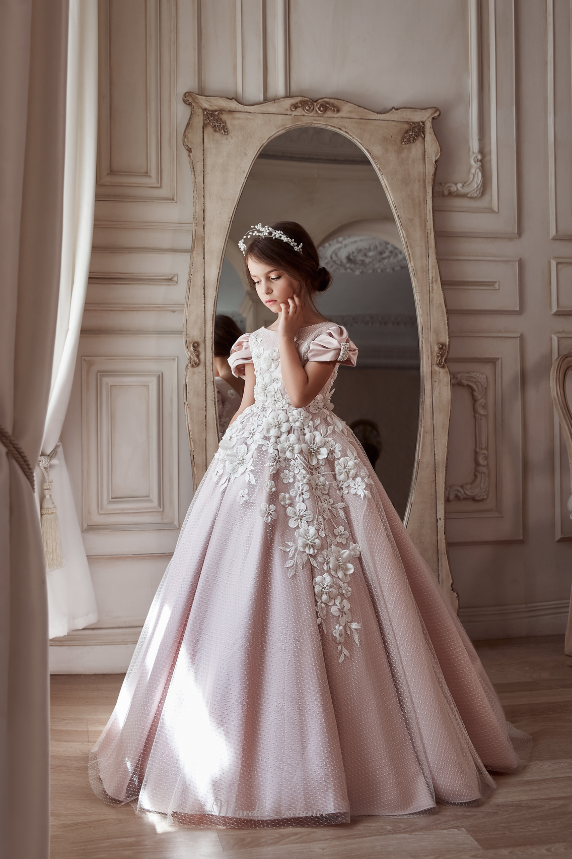 open lace back dress Applique Long Sleeve Bridal Gown by Adrianna Papell 31211  ABC Fashion