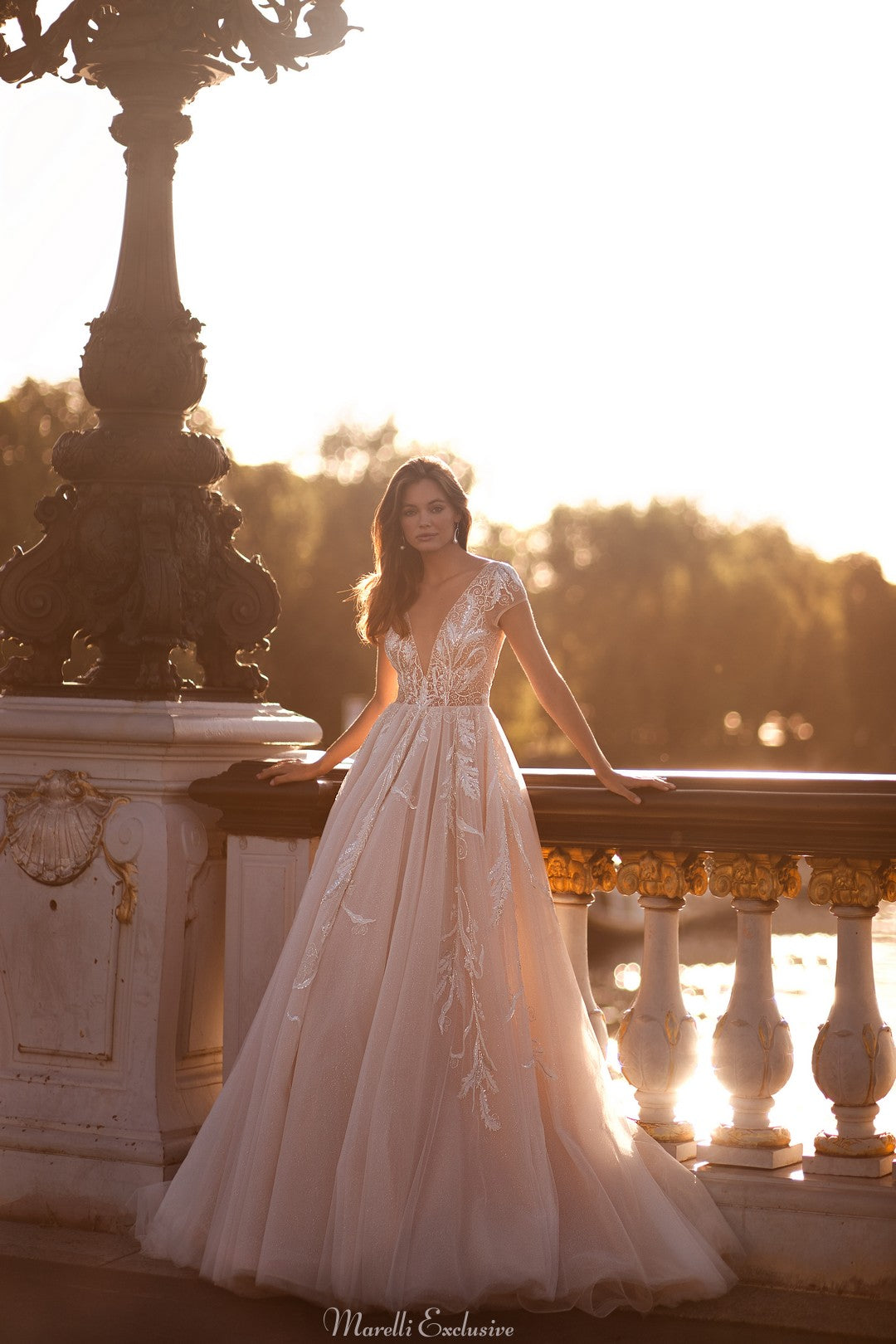 Enchanting A-Line Wedding Dress with Open Back and Hand-Made Beaded Chantilly Embroidery - Embrace Elegance 4 / Nude Enchanting A-Line Wedding Dress with Open Back and Hand-Made Beaded Chantilly Embroidery - Embrace Elegance 4 / Nude