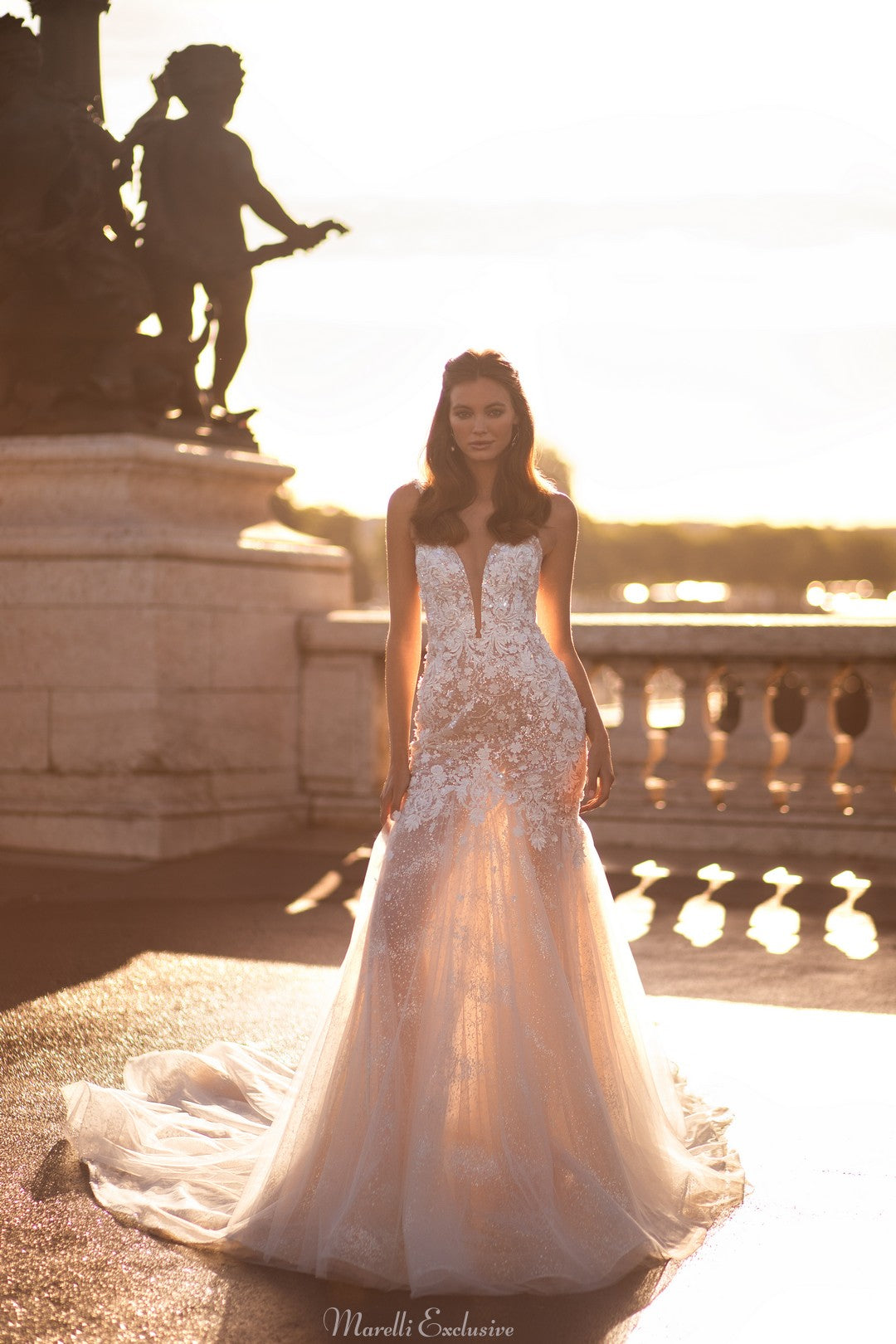 Mesmerizing Mermaid Silhouette Dress with Glittering Tulle and Exquisite Floral Appliques Mesmerizing Mermaid Silhouette Dress with Glittering Tulle and Exquisite Floral Appliques