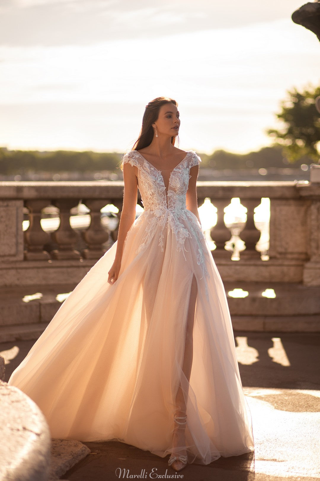 Elegant Princess Silhouette Dress with Exquisite Beading and 3D Flowers - Radiate Pure Elegance 4 / Nude Elegant Princess Silhouette Dress with Exquisite Beading and 3D Flowers - Radiate Pure Elegance 4 / Nude