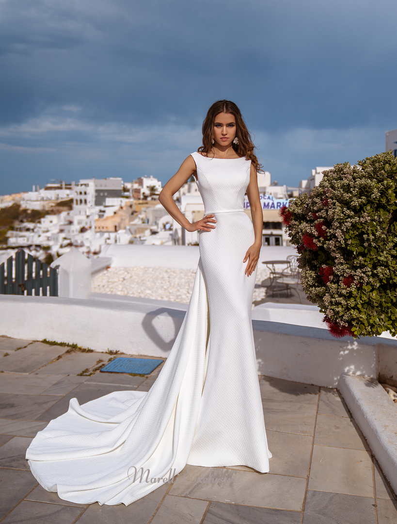 Brilliant Sheath Wedding Dress, Wedding Gown, Appliqus, Scoop Neck, Textured 2 / White Brilliant Sheath Wedding Dress, Wedding Gown, Appliqus, Scoop Neck, Textured 2 / White