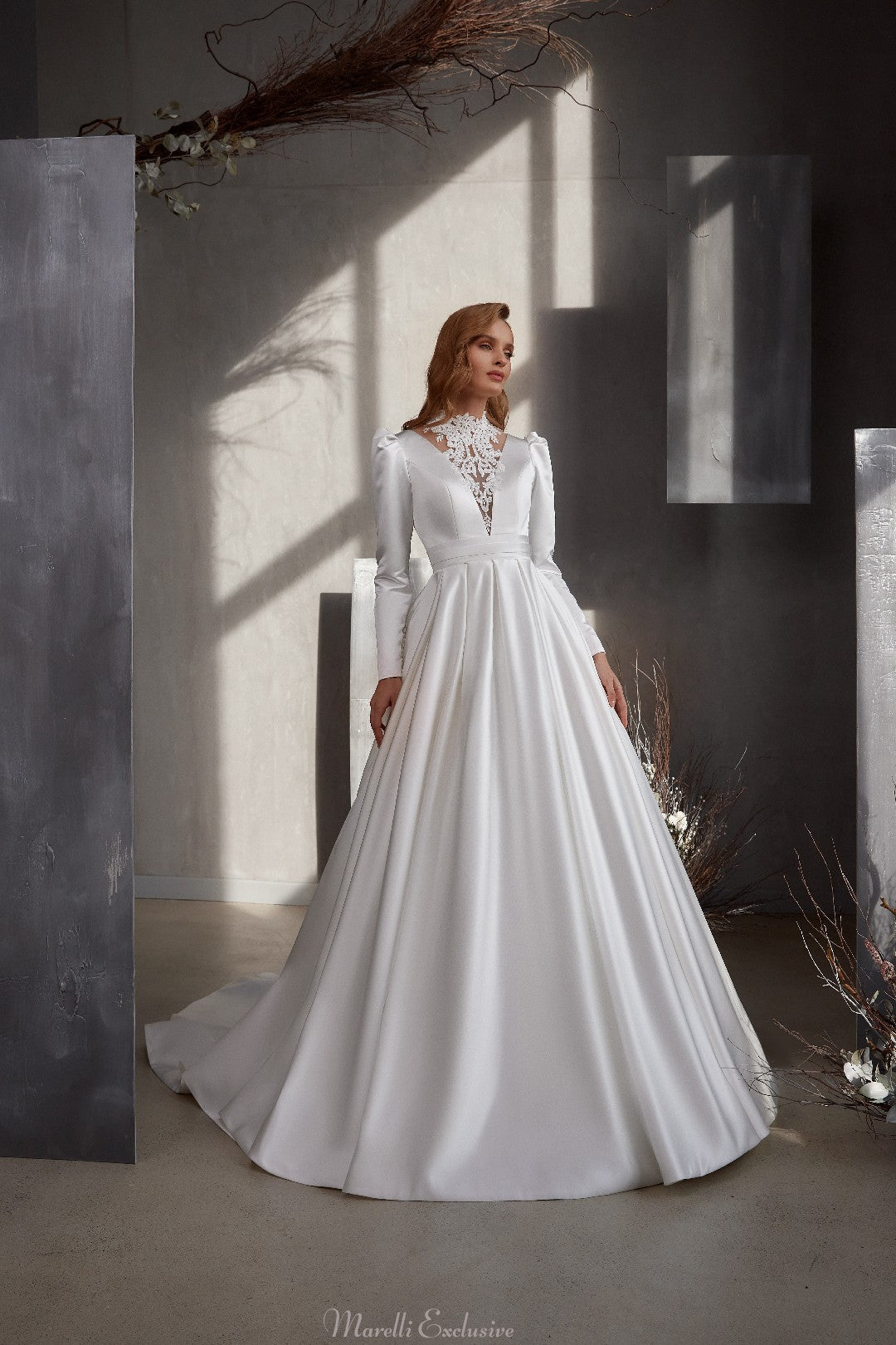 women's white wedding dress for a royal wedding Royal Natural Taffeta and Lace Ball Gown Wedding Dress with Puff Sleeves and Beaded Corset main image 1