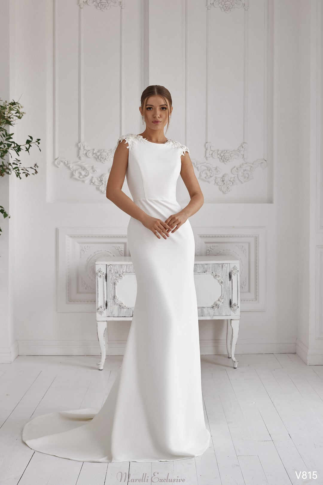 Elegantly Simple Royal Satin Column Wedding Dress