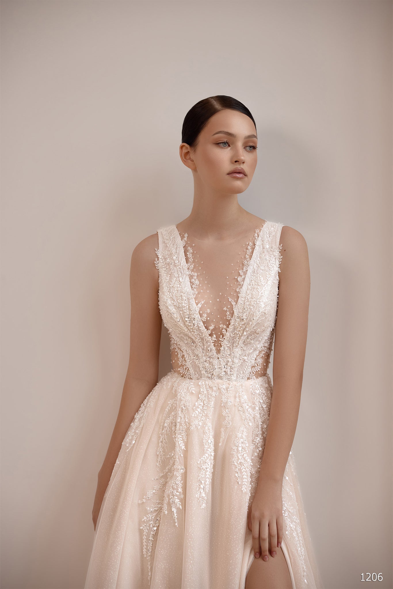 Elegant Beaded Lace A-Line Wedding Dress with Sheer Back | Marelli Exclusive Elegant Beaded Lace A-Line Wedding Dress with Sheer Back | Marelli Exclusive