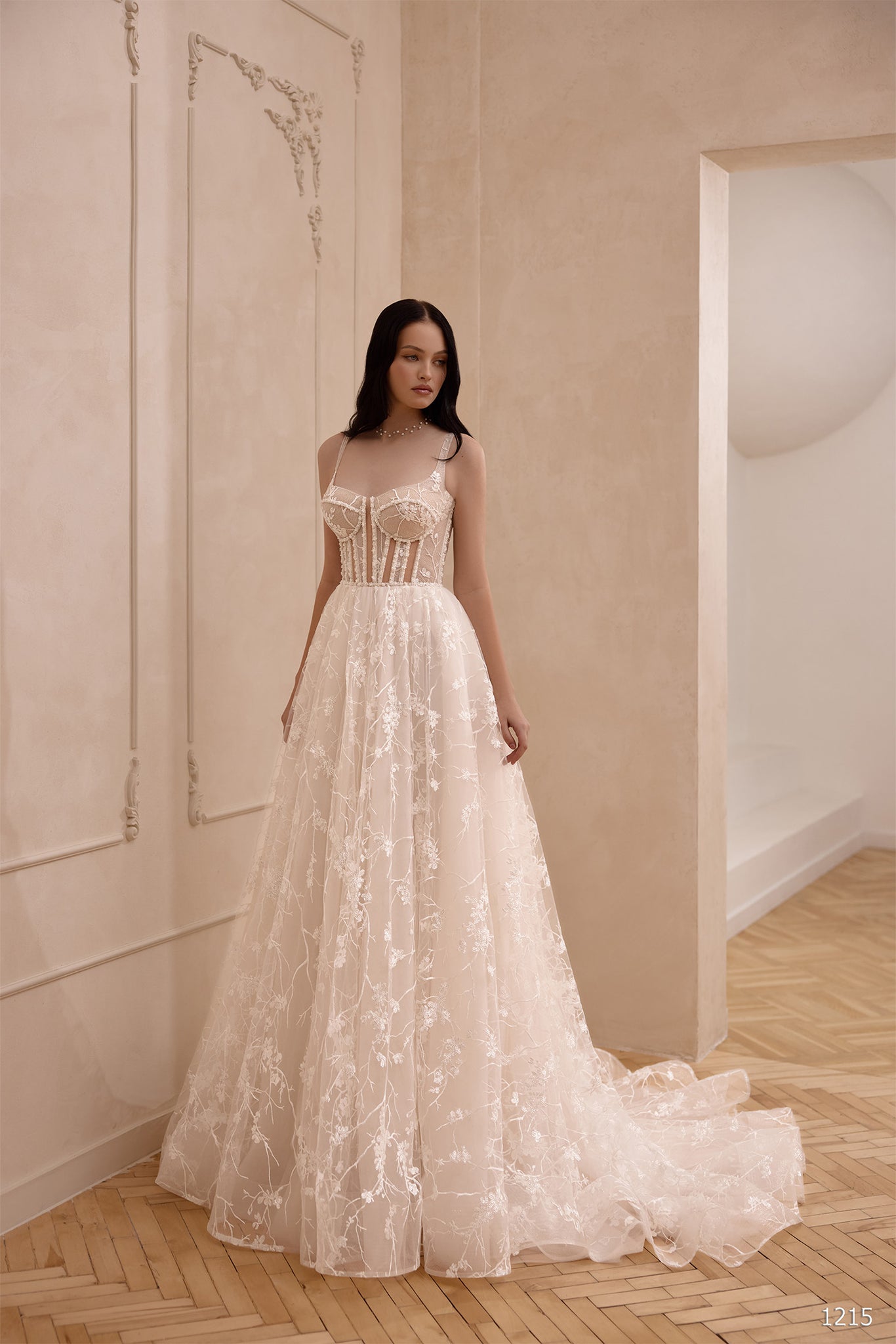 Romantic A-Line Wedding Gown with Corset Bodice & Floral Lace | Marelli exclusive 10 / As Pictured Romantic A-Line Wedding Gown with Corset Bodice & Floral Lace | Marelli exclusive 10 / As Pictured