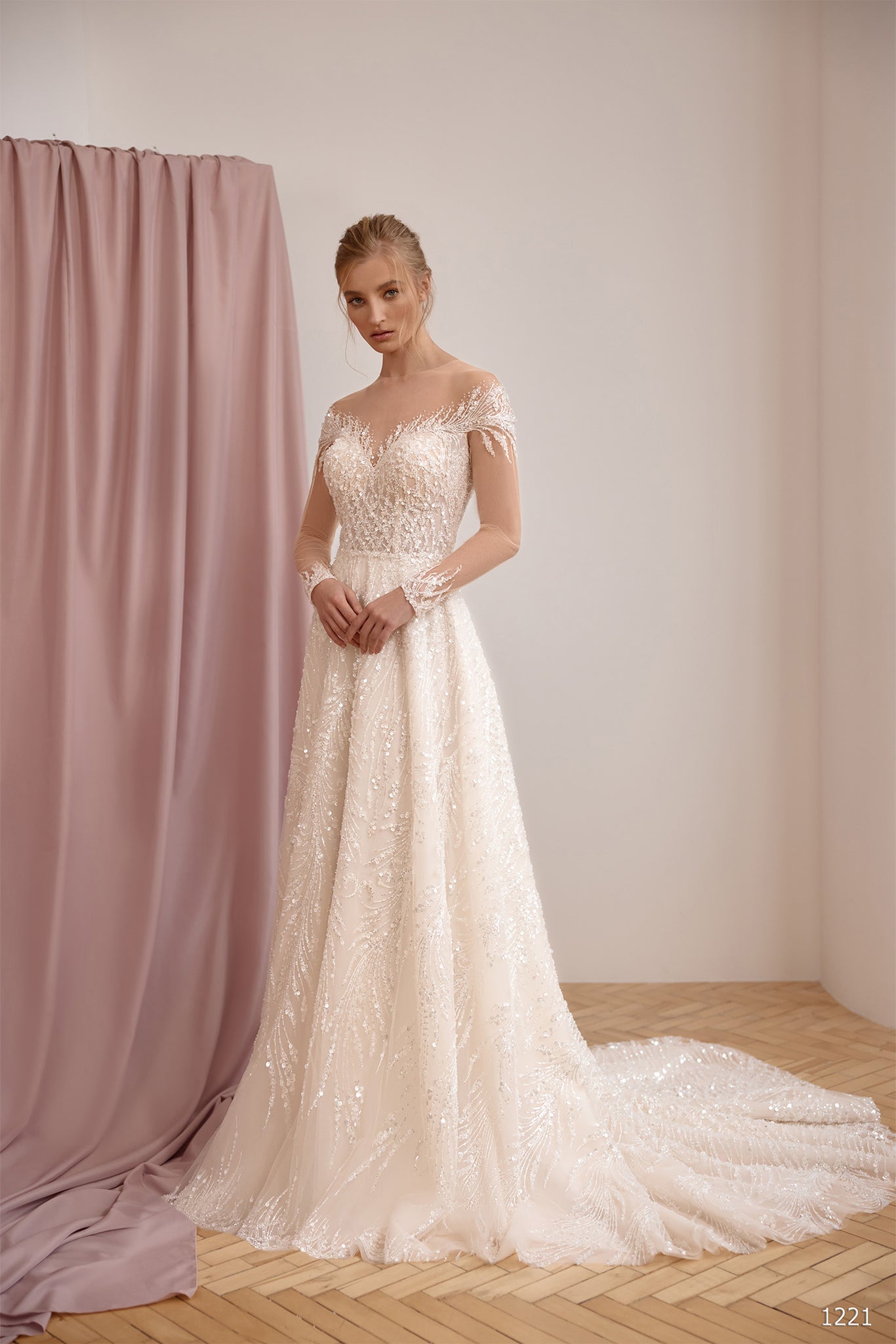 Beaded A-Line Wedding Dress with Illusion Neckline & Long Sleeves | Marelli exclusive 10 / Solid Ivory Beaded A-Line Wedding Dress with Illusion Neckline & Long Sleeves | Marelli exclusive 10 / Solid Ivory