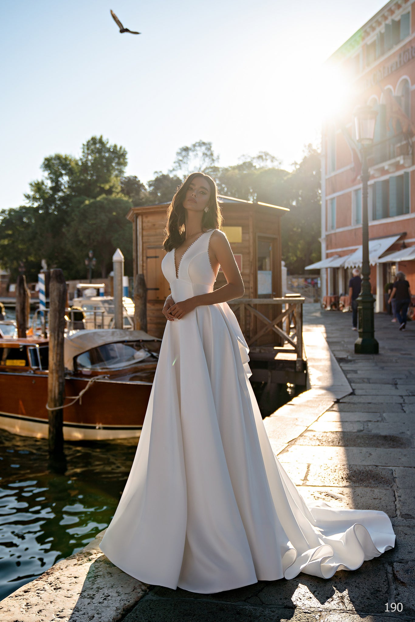 wedding dress with open back and bow Handmade Satin Wedding Dress: Open Back Gown With Long Train & Big Bow