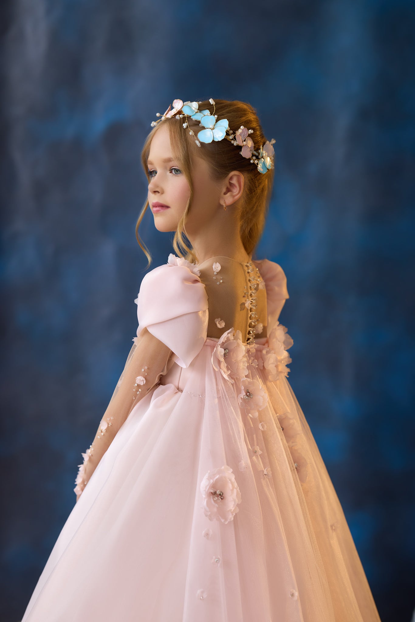 Pentelei 3703 Kids' Gown with Tulle Overlay, 3D Floral Appliqus, and Removable Cape | Enchanting Special Occasion Dress | Marelli Exclusive Pentelei 3703 Kids' Gown with Tulle Overlay, 3D Floral Appliqus, and Removable Cape | Enchanting Special Occasion Dress | Marelli Exclusive