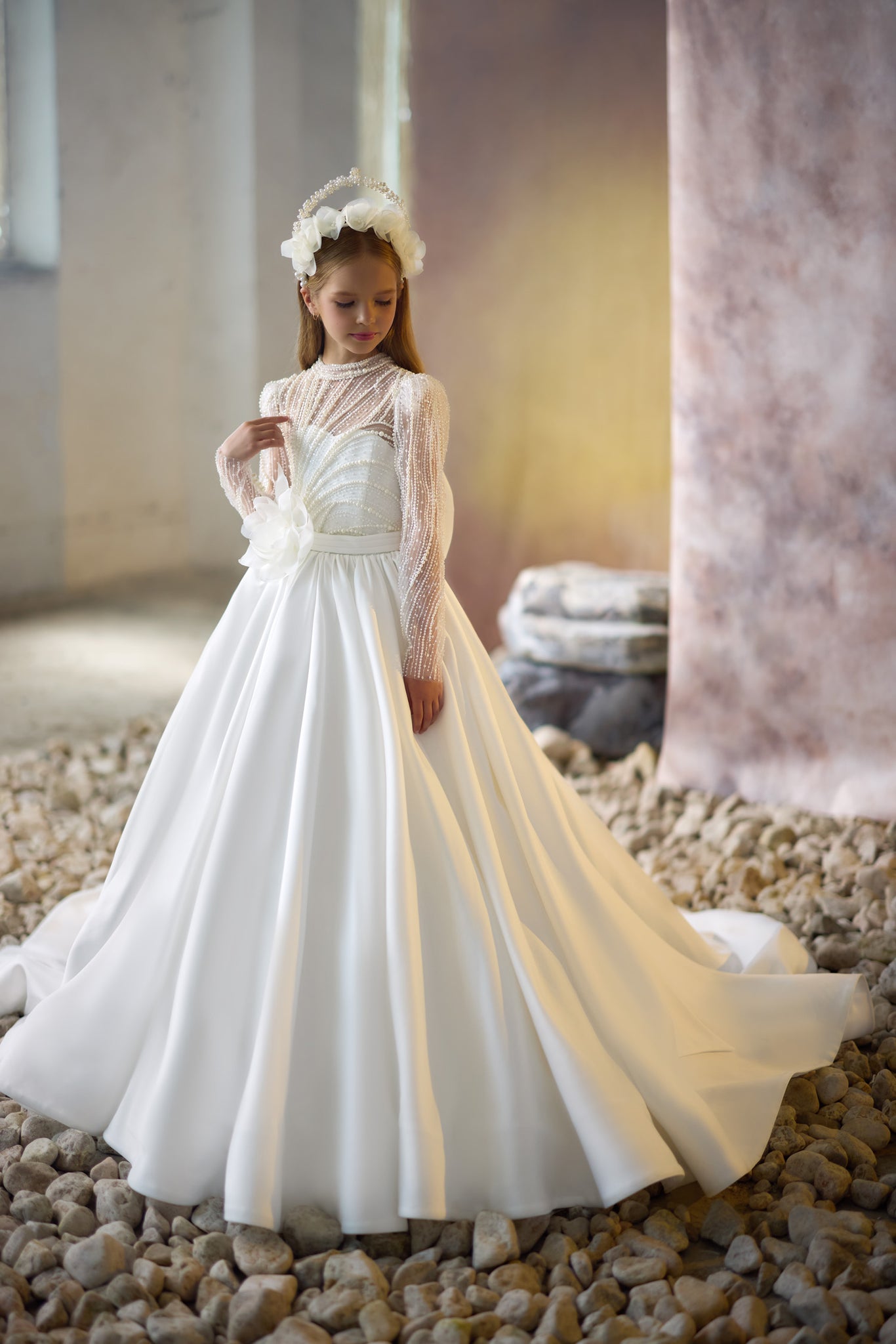 Pentelei 3704 High-Neck Kids' Gown with Beaded Bodice, Sheer Sleeves, and Satin Skirt | Timeless Elegance | Marelli Exclusive 2--3 / Ivory (as Pentelei 3704 High-Neck Kids' Gown with Beaded Bodice, Sheer Sleeves, and Satin Skirt | Timeless Elegance | Marelli Exclusive 2--3 / Ivory (as