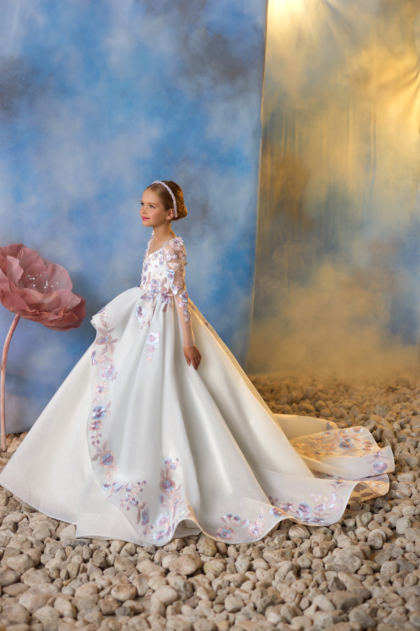 Pentelei 3709 Gown with Floral Lace Bodice, Sheer Sleeves, and Voluminous Skirt | Fairy-Tale Inspiration | Marelli Exclusive Pentelei 3709 Gown with Floral Lace Bodice, Sheer Sleeves, and Voluminous Skirt | Fairy-Tale Inspiration | Marelli Exclusive