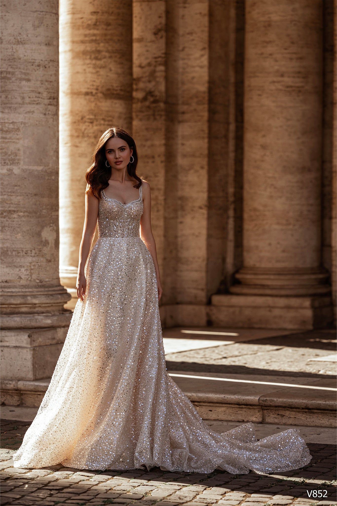 Sleeveless Glittery Thread and Sequin A-Line Wedding Dress| Marelli Exclusive 8 / Solid ivory
