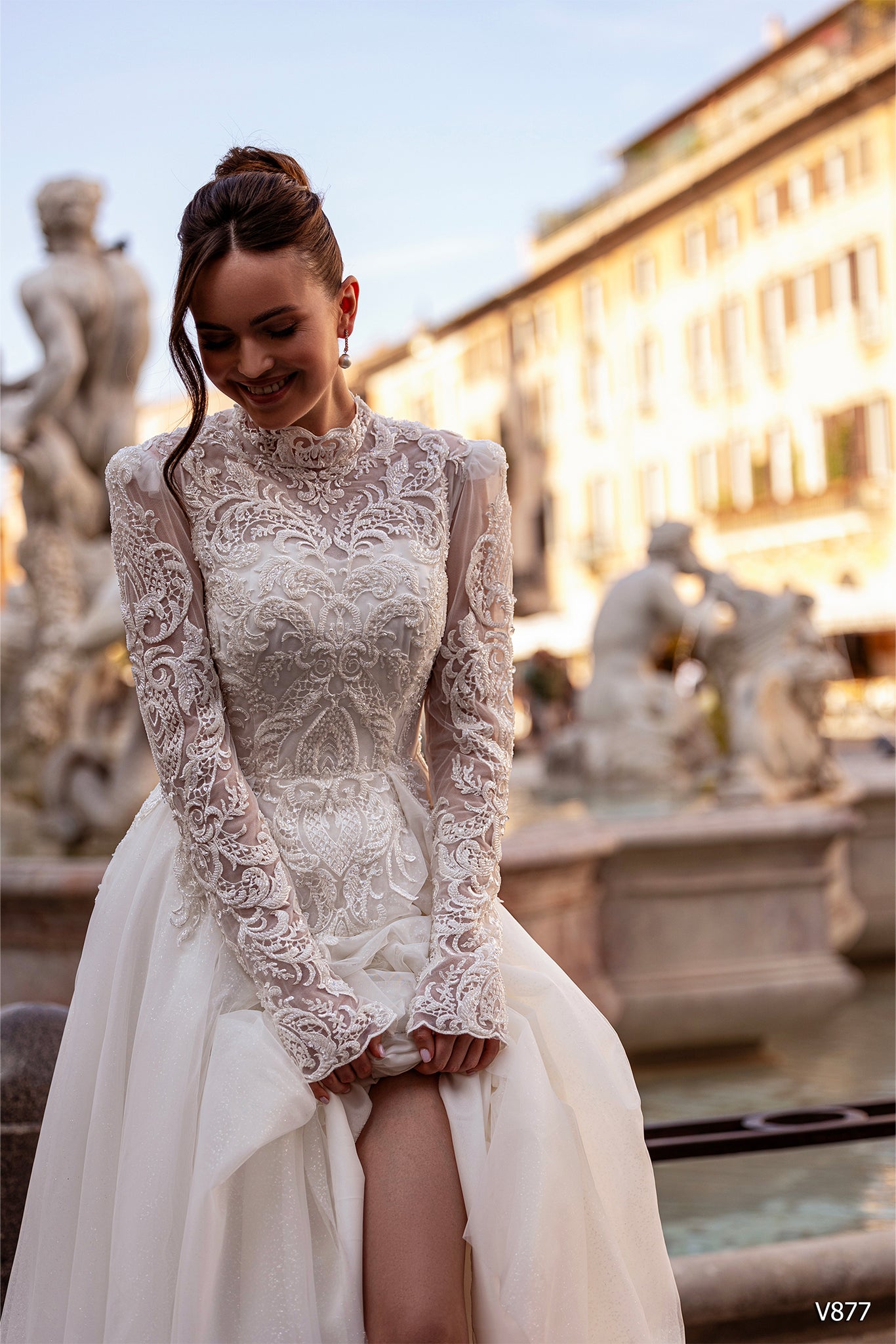 Elegant Classy Wedding Dress with Long-Sleeve Heavy Lace Bodice and A-Line Silhouette| Marelli Exclusive 10 / Solid ivory Elegant Classy Wedding Dress with Long-Sleeve Heavy Lace Bodice and A-Line Silhouette| Marelli Exclusive 10 / Solid ivory