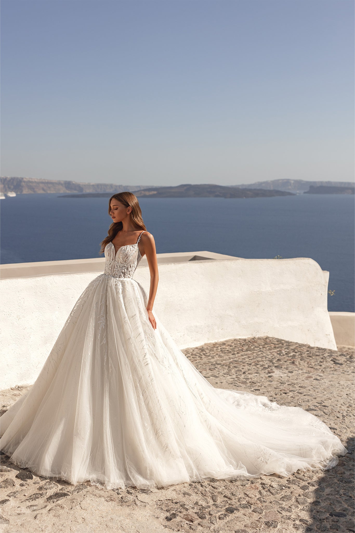 Ethereal Lace Bodice Gown with Tulle Skirt and Floral Embroidery Marelli Exclusive Ethereal Lace Bodice Gown with Tulle Skirt and Floral Embroidery Marelli Exclusive
