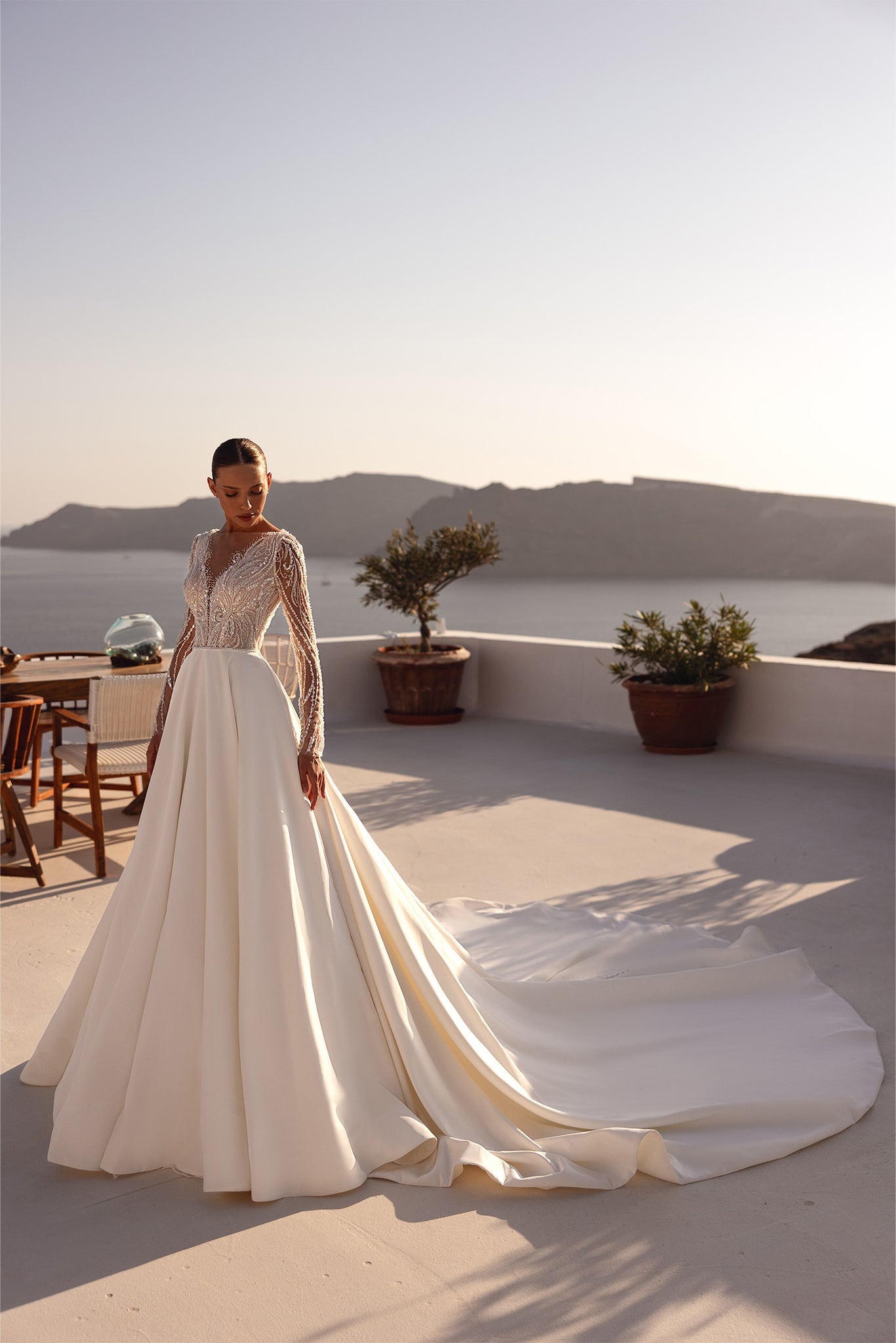 Beaded Sheer Bodice Ballgown with Illusion Neckline 2 / Ivory/Light nude (as pictured)