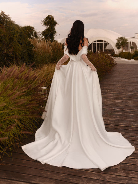 Azure Gown A-line with Cold Shoulders & Lace Sleeves | Marelli Exclusive 0 / Ivory Azure Gown A-line with Cold Shoulders & Lace Sleeves | Marelli Exclusive 0 / Ivory