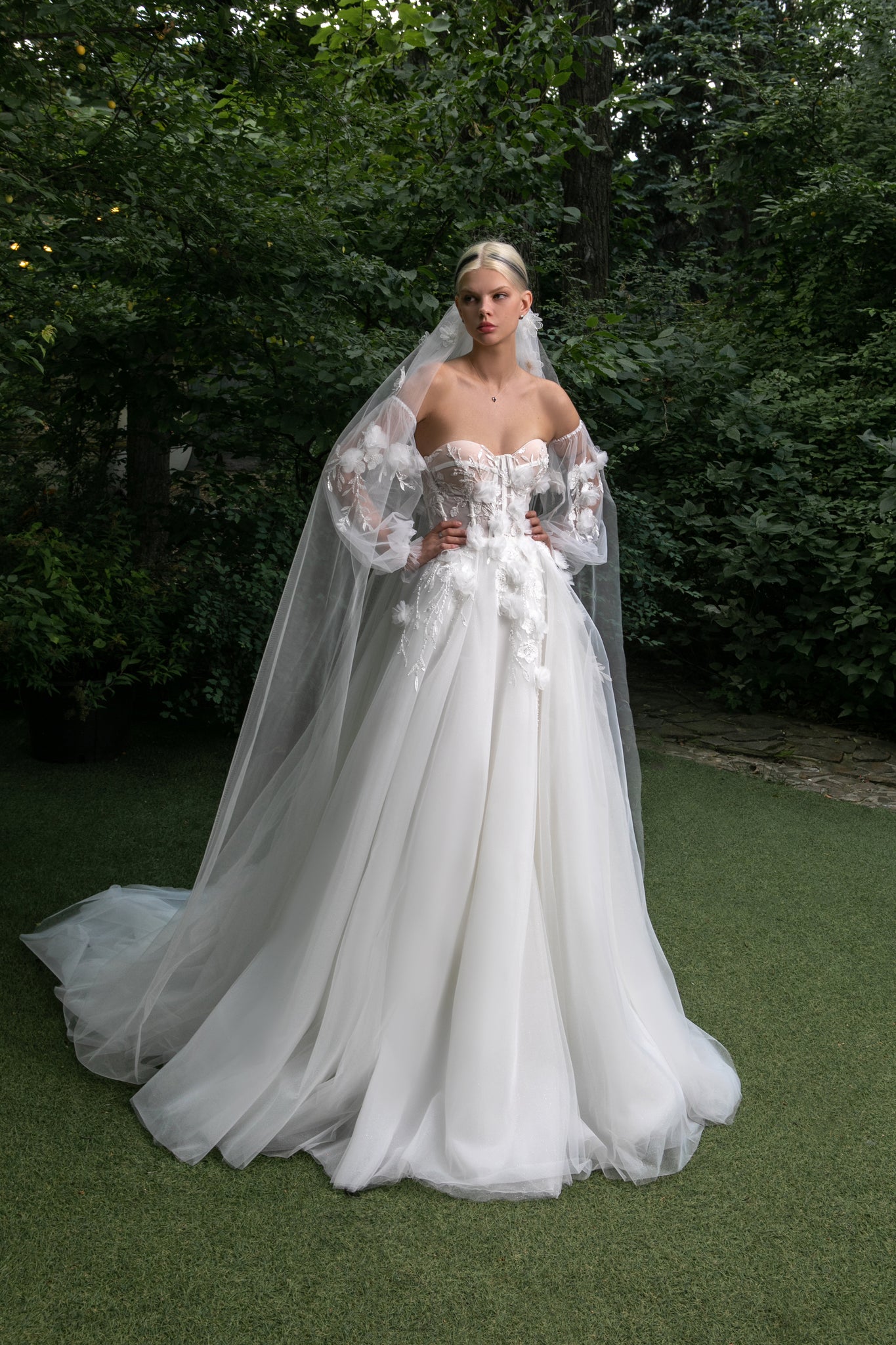 Fairytale Wedding Dress with 3D Floral Details and Delicate Touch