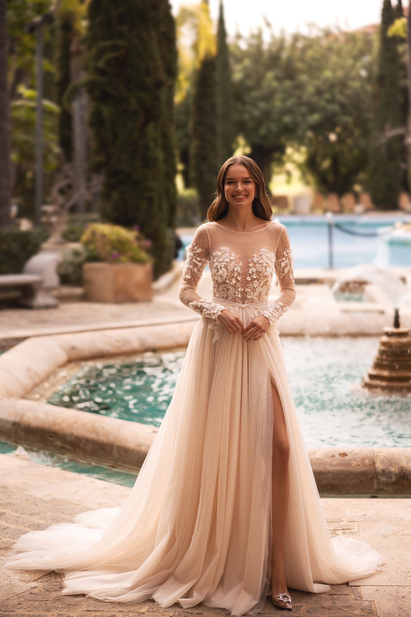 Sheer and Lace A-Line Wedding Dress with Split Thigh | Marelli Exclusive 4 / Ivory Sheer and Lace A-Line Wedding Dress with Split Thigh | Marelli Exclusive 4 / Ivory