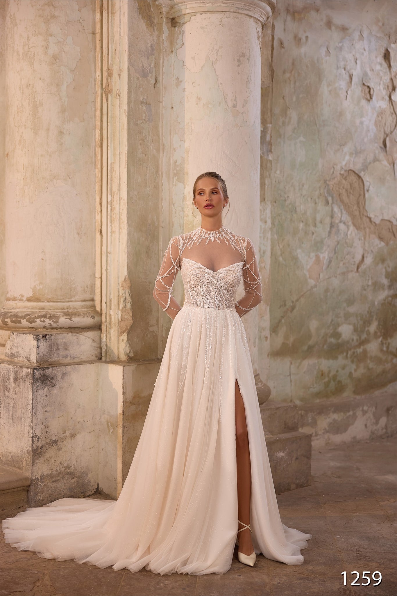 Vissaria V1259 Strapless Beaded A-Line Wedding Dress with Bolero
