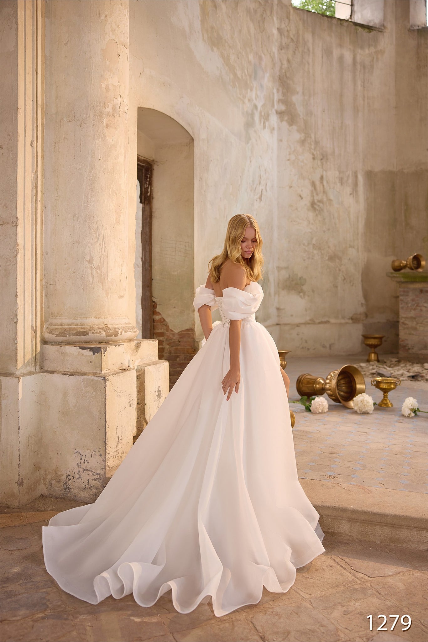 Vissaria V1279 Off-Shoulder Chiffon A-Line Wedding Dress