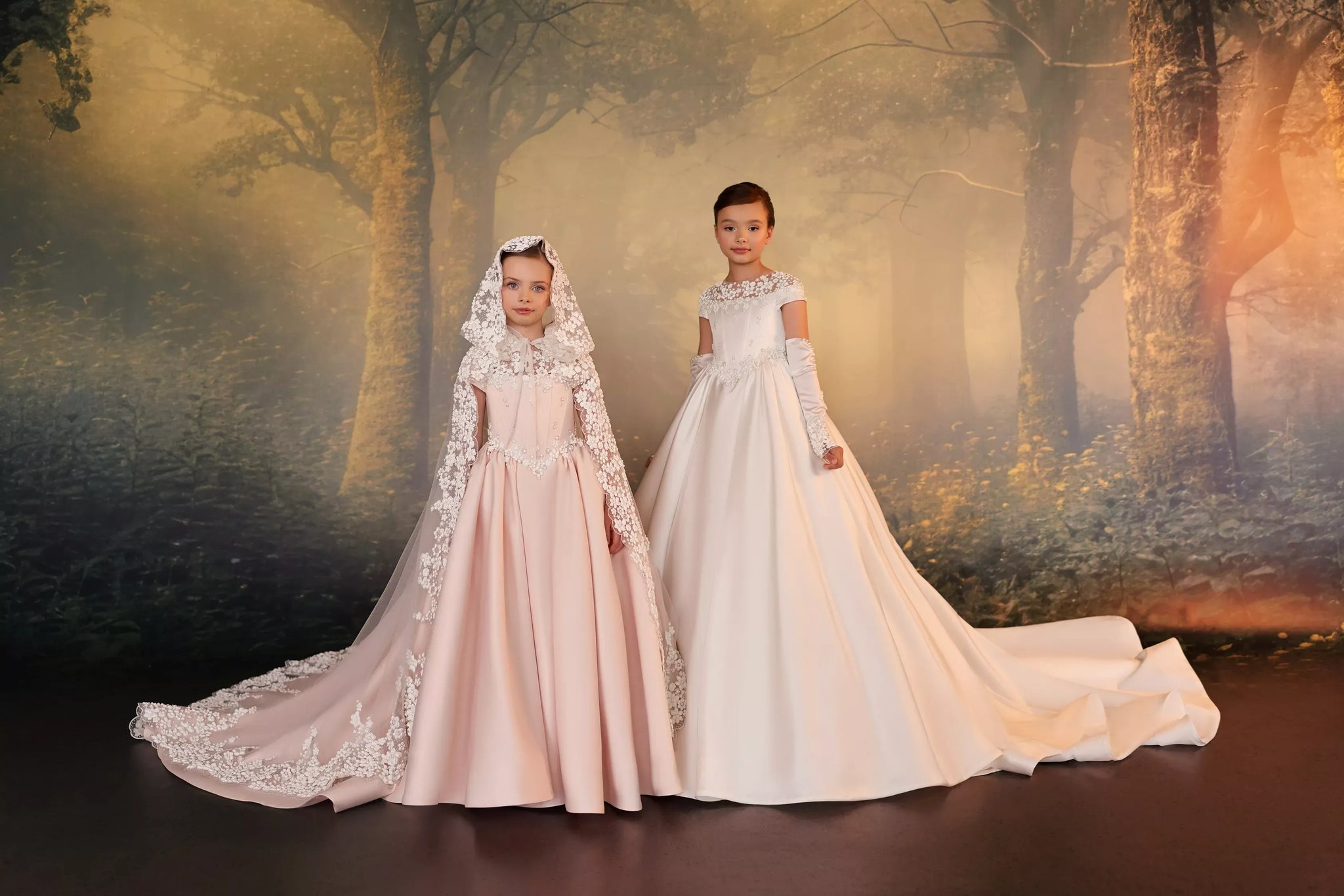 Pentelei 3942 bodice with floral lace detailing and included detachable long sleeve | Girls Formal Dress