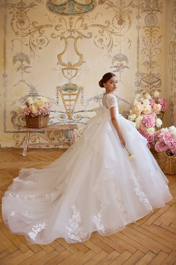 Pentelei 3810 fairytale gown with sequins, lace and ruffled skirt | Girls Formal Dress