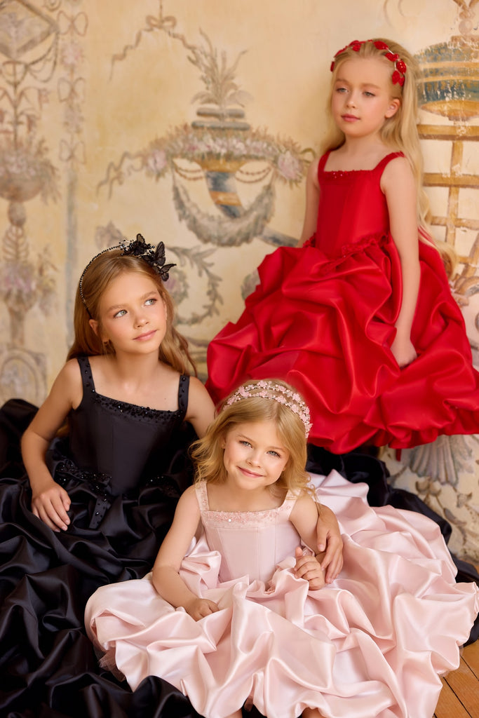 Pentelei 3819 dramatic ruffled gown with lace-up back | Girls Formal Dress
