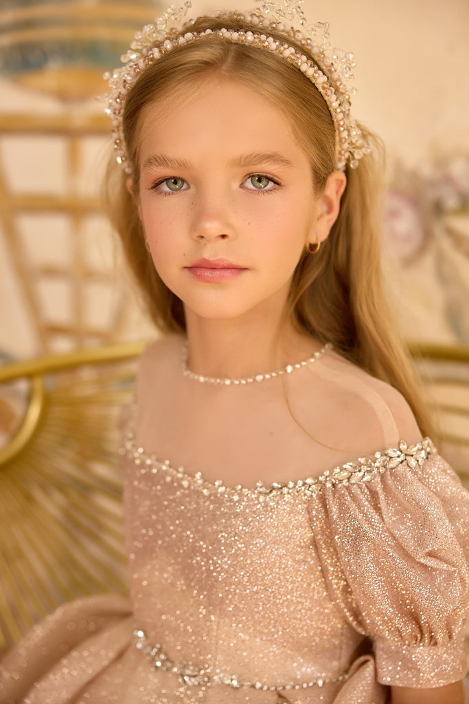 Pentelei 3838 dazzling ball gown with puff sleeves | Girls Formal Dress