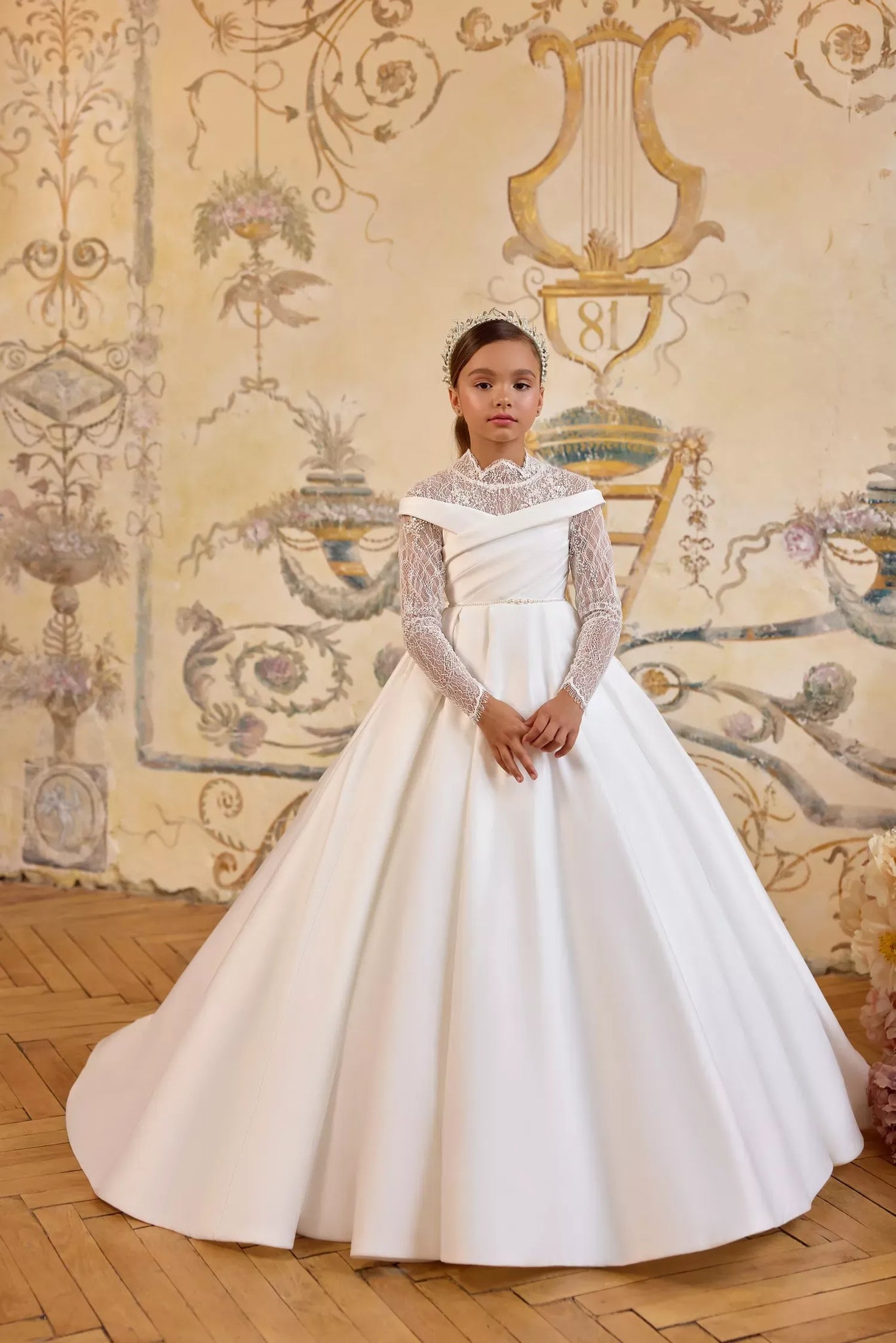 Pentelei 3817 refined gown with pleated bodice and bow back | Girls Formal Dress