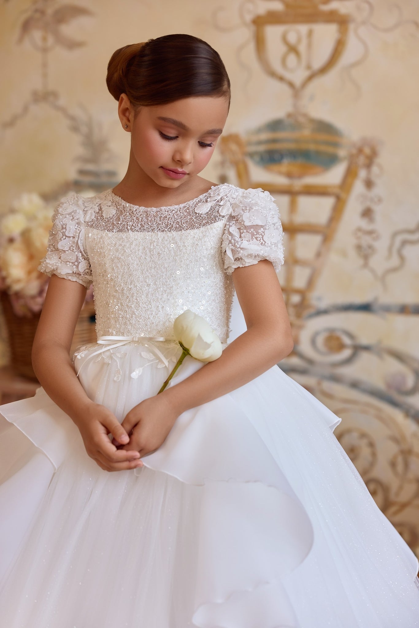 Pentelei 3810 fairytale gown with sequins, lace and ruffled skirt | Girls Formal Dress