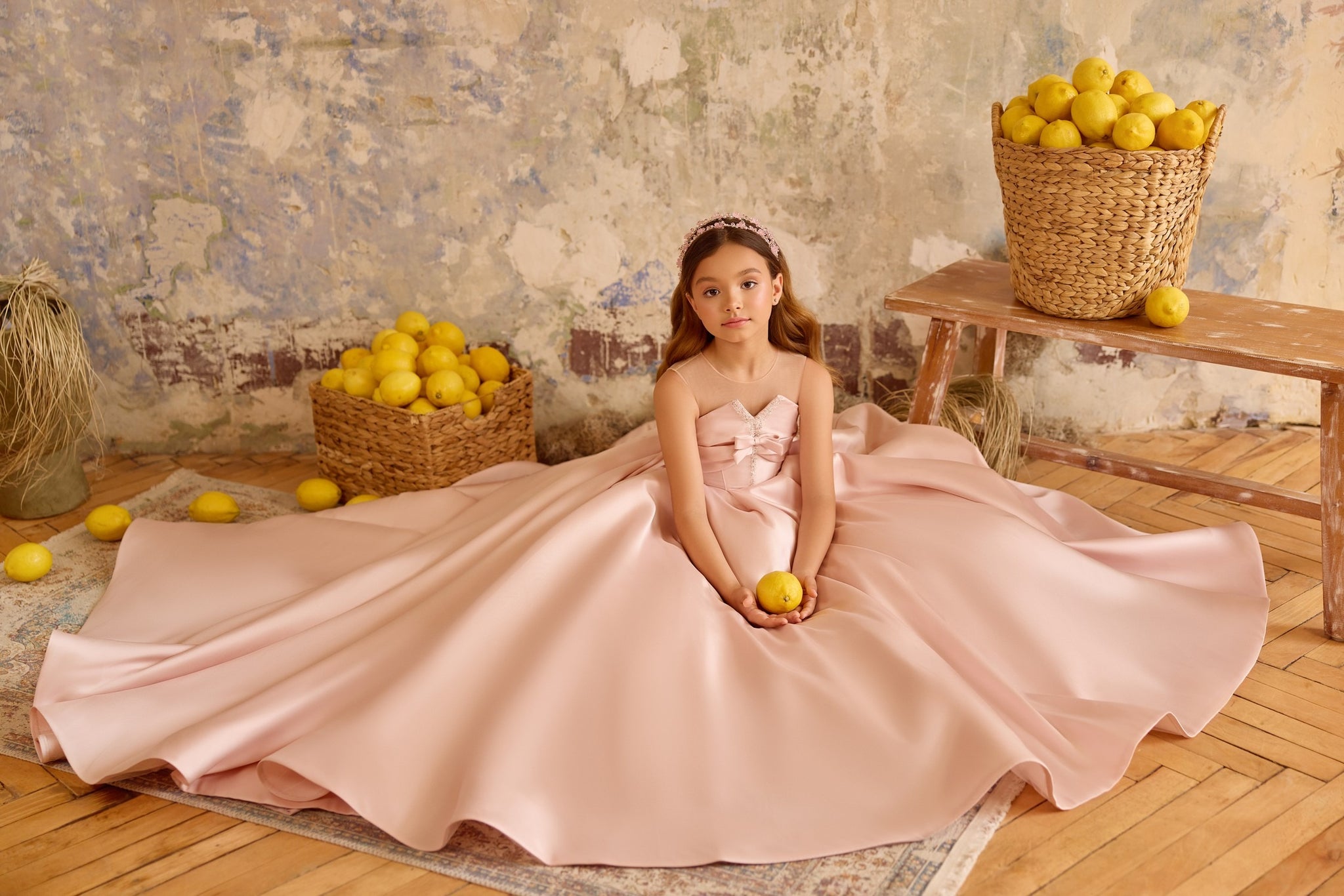 Pentelei 3813 elegant ball gown with illusion neckline and train | Girls Formal Dress