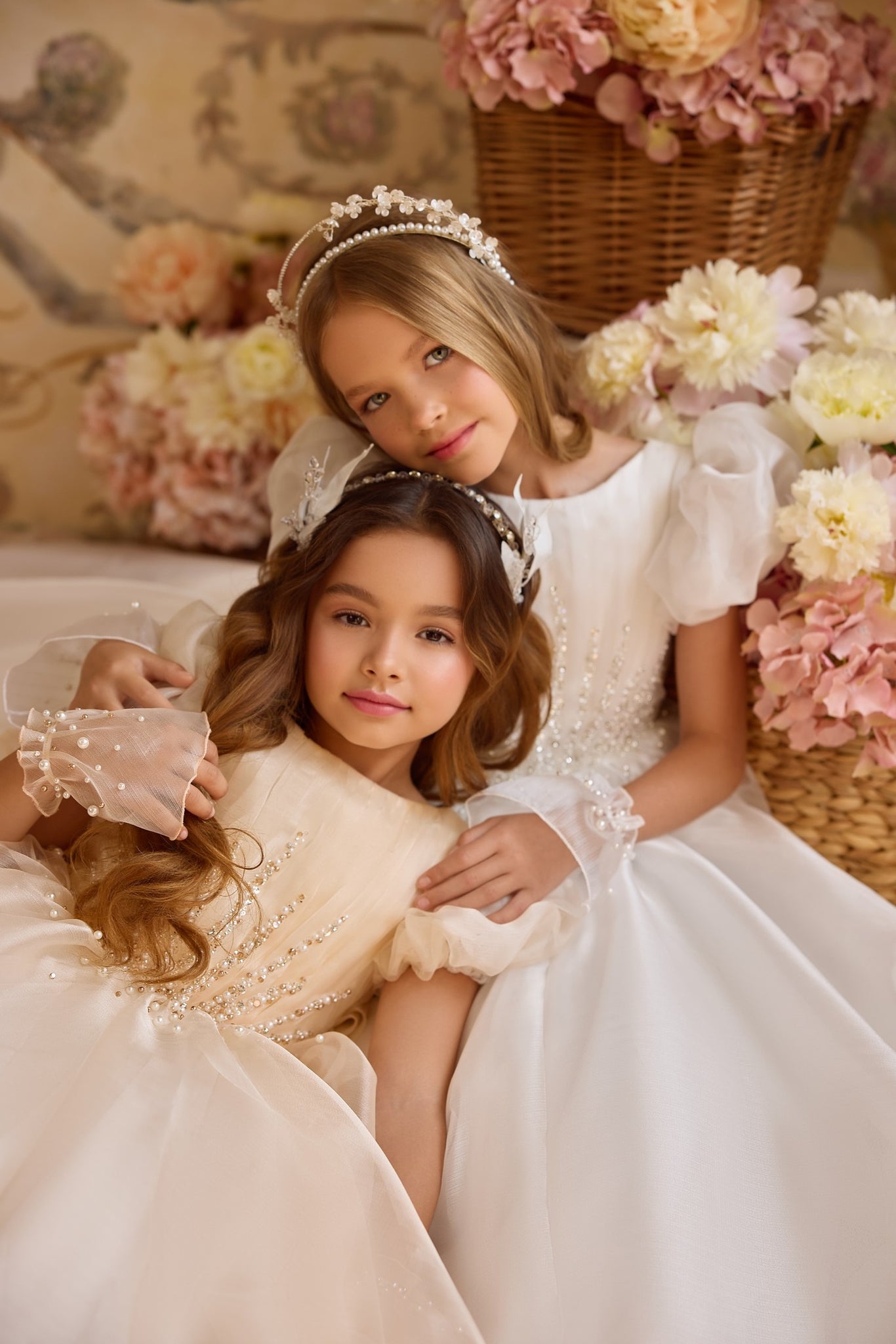 Pentelei 3824 puff sleeve gown with vertical beadwork | Girls Formal Dress