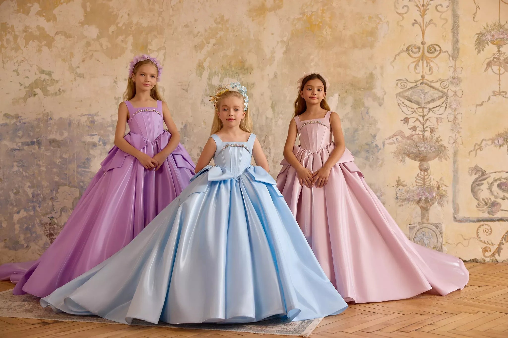 Pentelei 3818 ball gown with oversized bows and beaded neckline | Girls Formal Dress