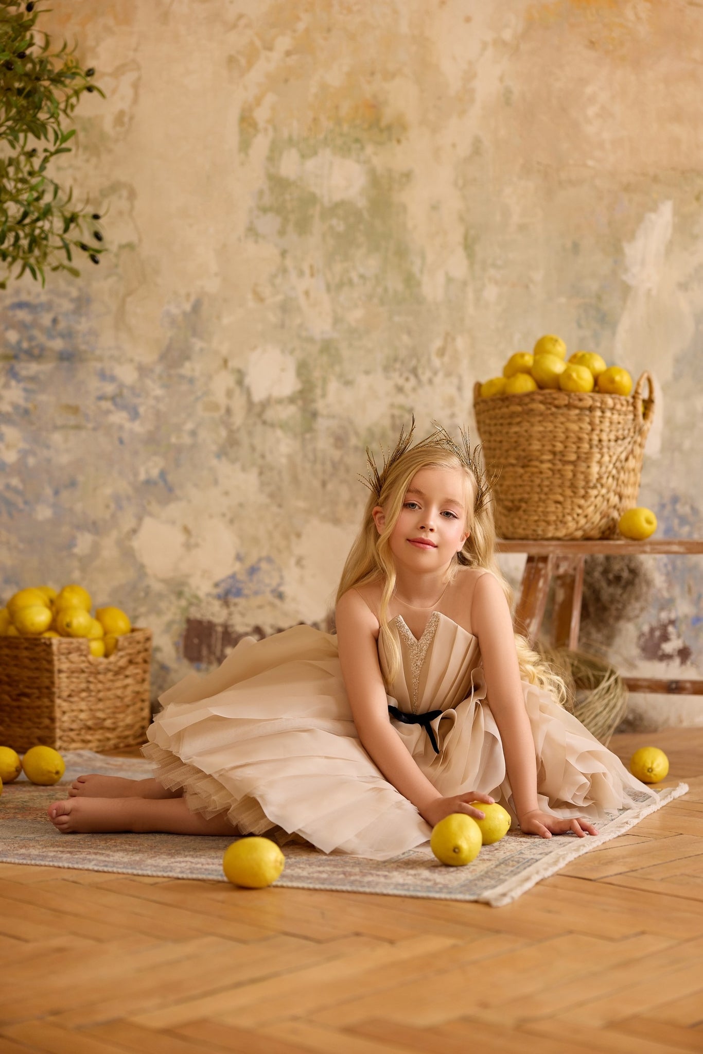 Pentelei 3811 v-neck flower girl dress with bow waist | Girls Formal Dress