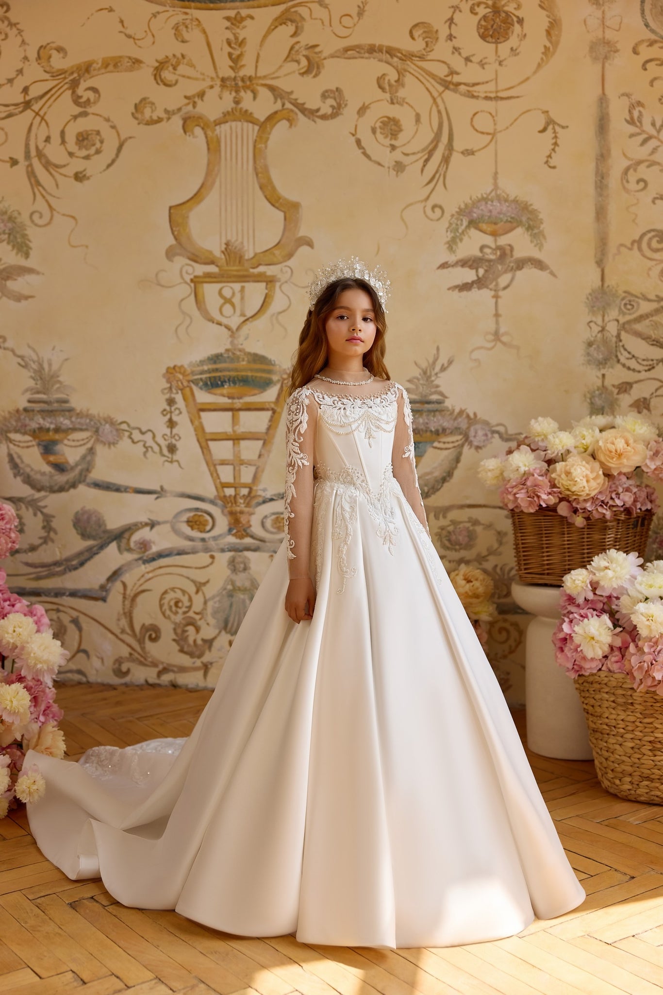 Pentelei 3816 regal gown with lace embroidery and pearl details | Girls Formal Dress
