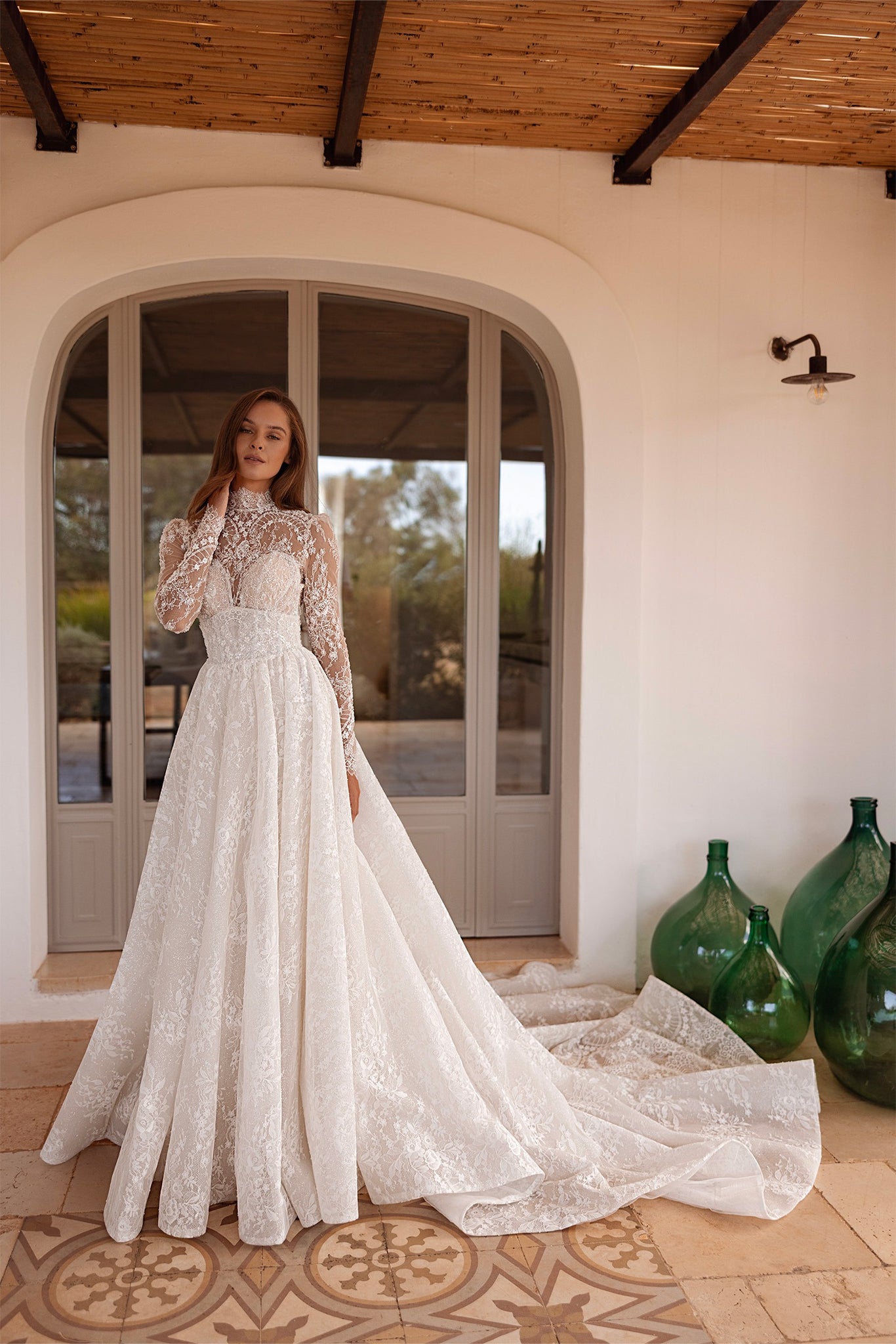Lace Long Sleeve Wedding Dress with Nude Underlay & Detachable Corset Train | Marelli Exclusive Custom Plus Size (+$150) / Ivory/Nude (as pictured) Lace Long Sleeve Wedding Dress with Nude Underlay & Detachable Corset Train | Marelli Exclusive Custom Plus Size (+$150) / Ivory/Nude (as pictured)