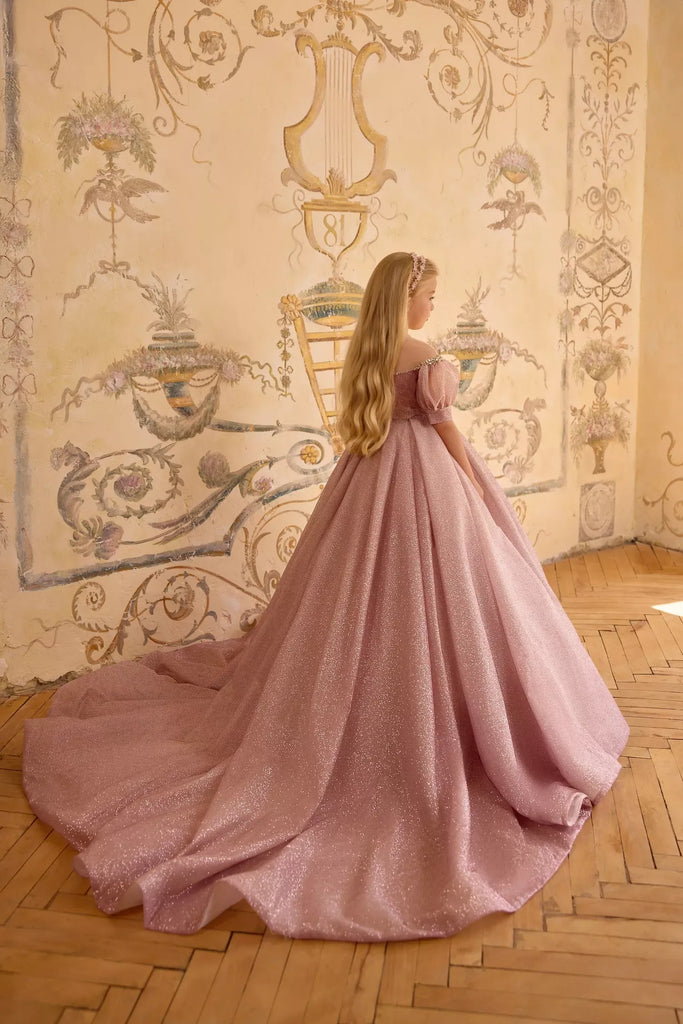 Pentelei 3838 dazzling ball gown with puff sleeves | Girls Formal Dress