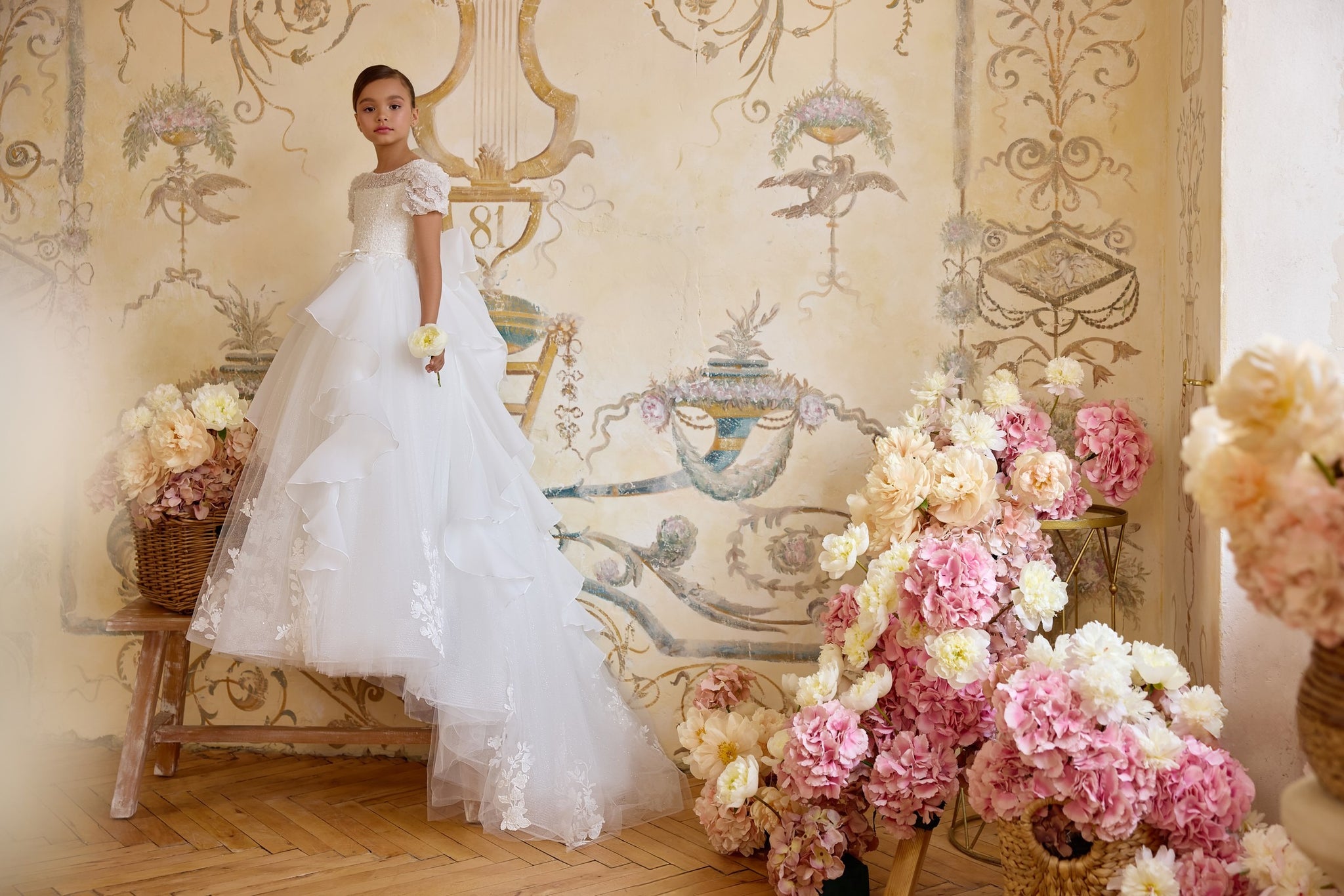 Pentelei 3810 fairytale gown with sequins, lace and ruffled skirt | Girls Formal Dress