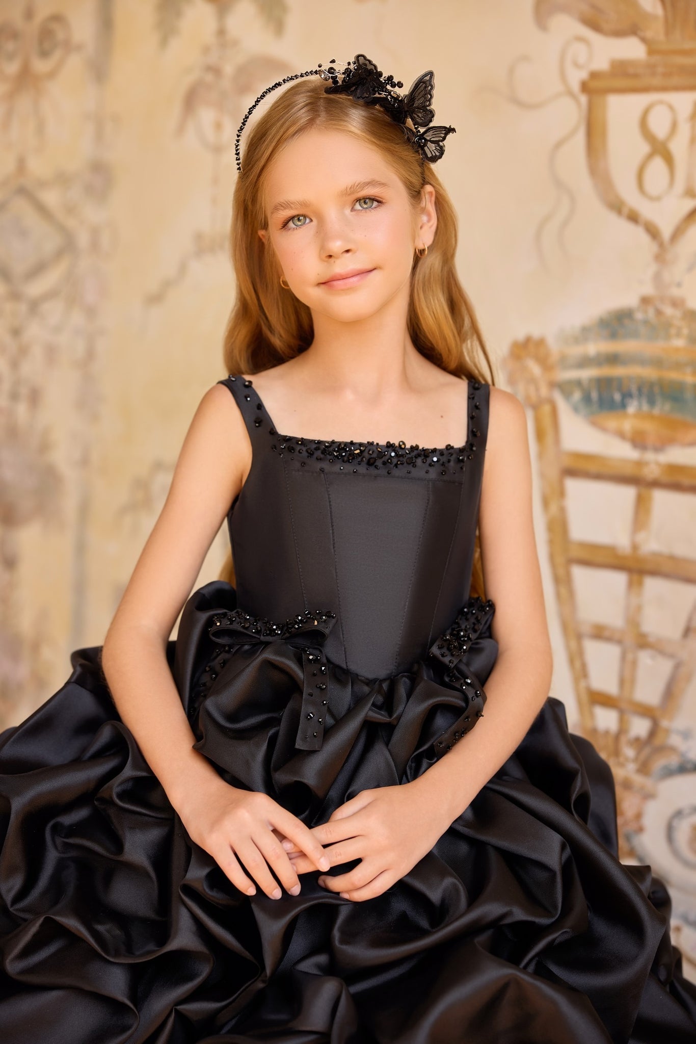 Pentelei 3819 dramatic ruffled gown with lace-up back | Girls Formal Dress