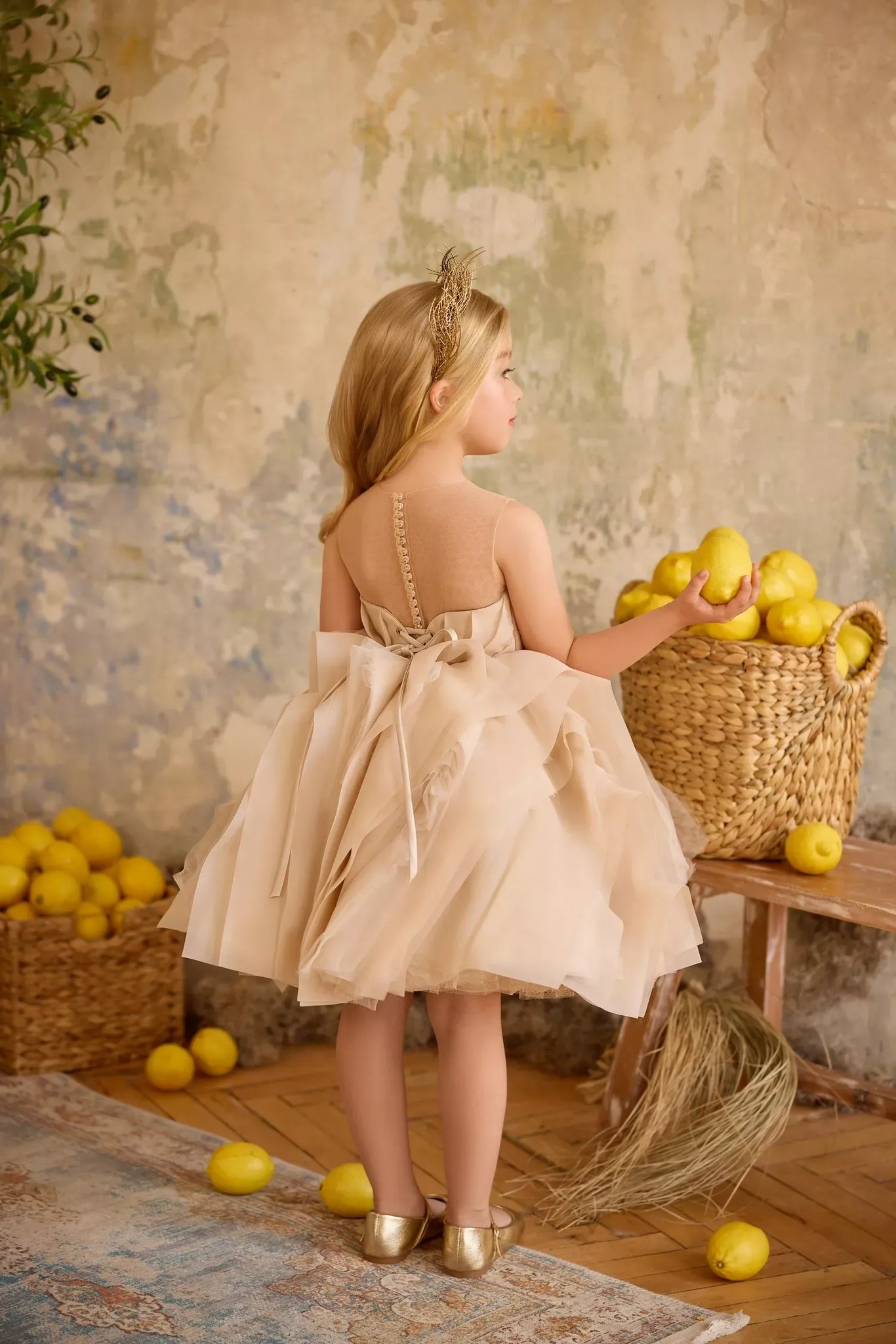 Pentelei 3811 v-neck flower girl dress with bow waist | Girls Formal Dress