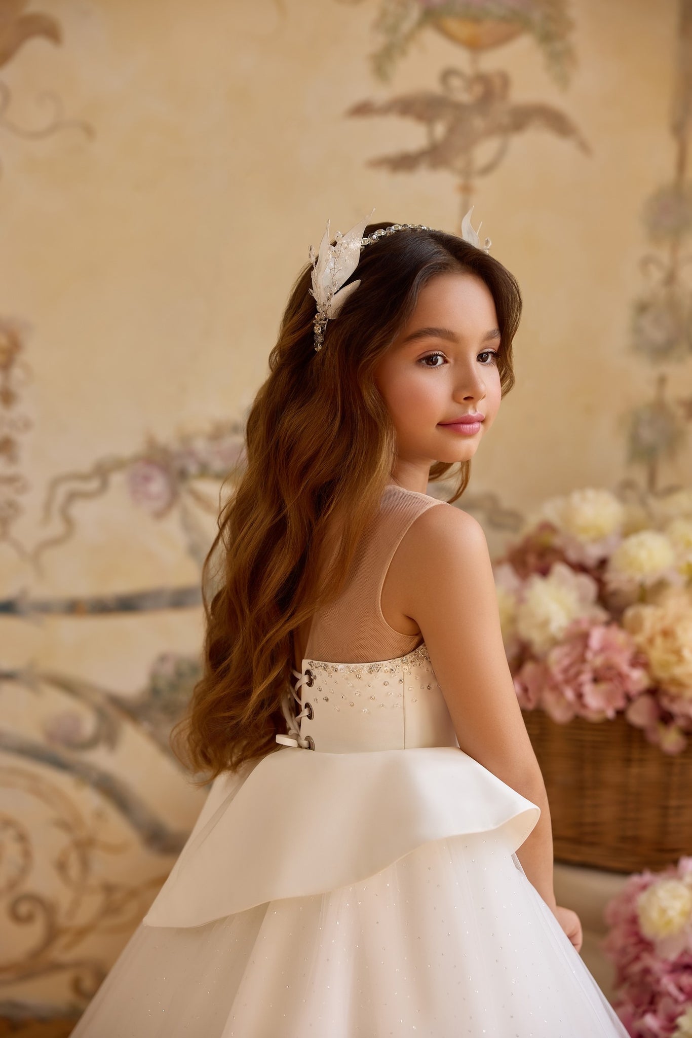 Pentelei 3815 ball gown with shimmering embellishments and peplum waist | Girls Formal Dress